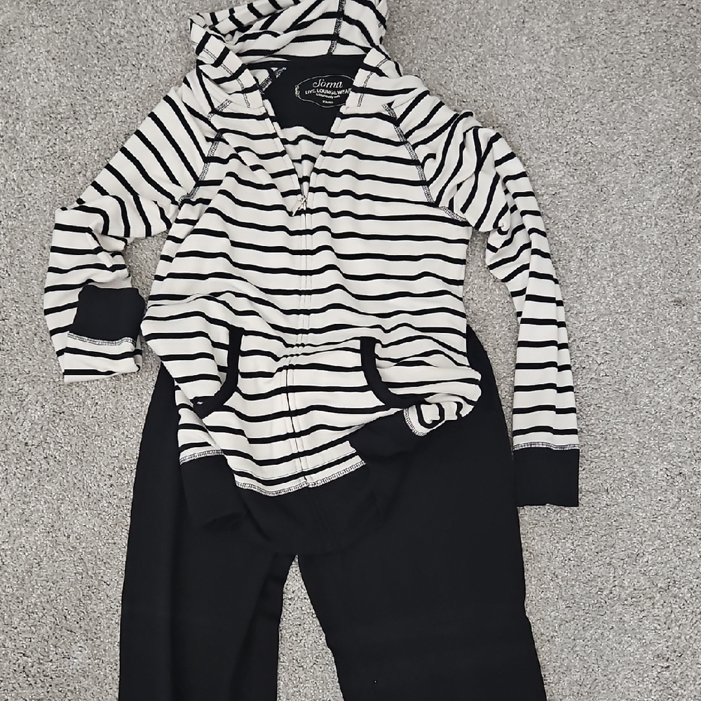 Striped Hoodie and Black Pants Set